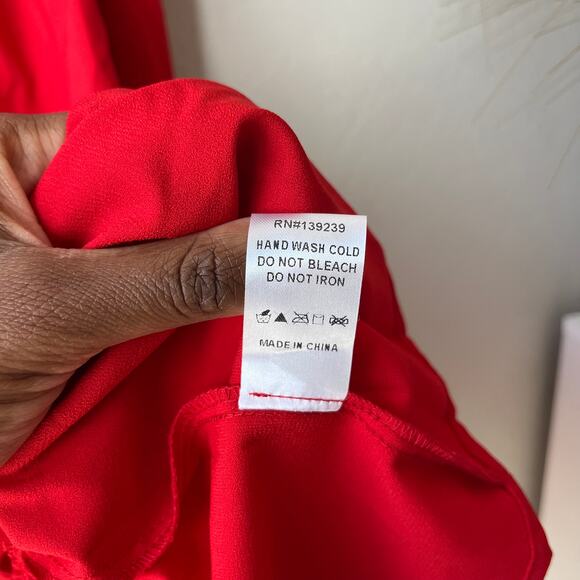 Tuckernuck Pomander Place Kenzo Red Ruffle Tiered V-Neck Mini Dress Size XL - Picture 7 of 7